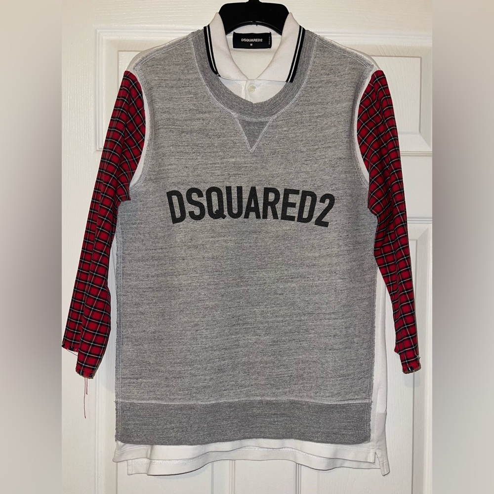 DSQUARED2 mens Gray and Red Plaid Long Sleeve Shirt